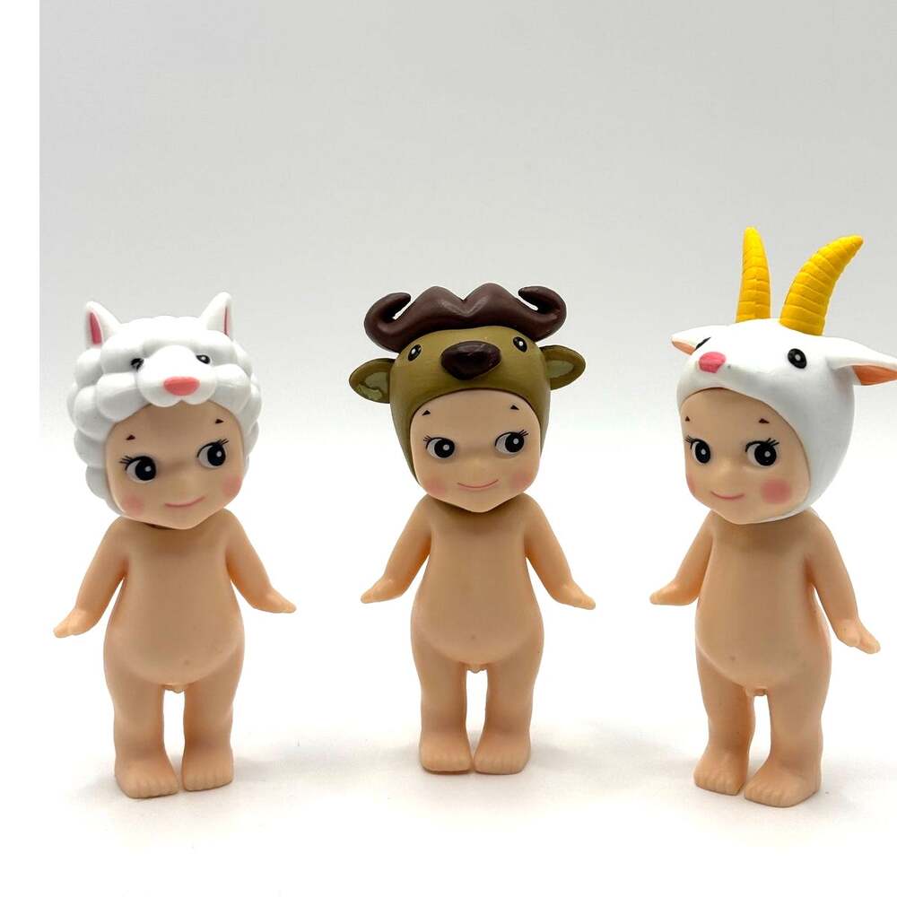Set of 3 New Unbranded Kewpie/Angel Mini Figures, Sheep, Buffalo, Goat Costumes